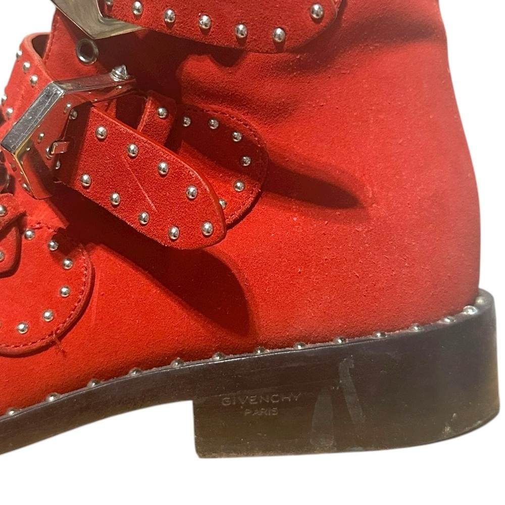Givenchy red suede moto combat boots - Picture 3 of 9